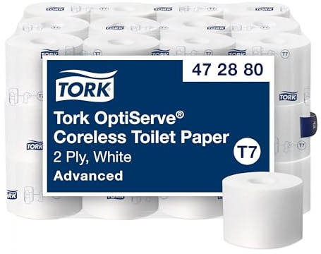 Tork 472880 Advanced Coreless High Capacity Toilet Tissue, 2-PLY, for T7 System, 1000 Sheets/Roll, 333FT/Roll, 36 Rolls/Case