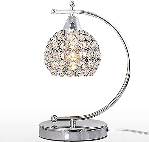 Lámpara de mesa de cristal moderna Enchufe en la mesita de noche Lámpara de escritorio de mesita de noche de plata cromada,luz de noche para dormitorio sala de estar iluminación decorativa
