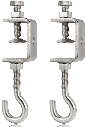 Wekboss Small Stainless Steel C Clamps 1.85 In and Heavy Duty Metal Hanging Bolt Hook/Threaded Screw Hook, With Protective Pad (2 Pcs)