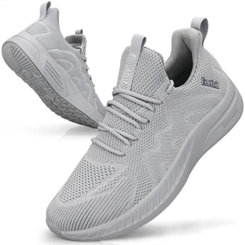 Feethit Sneaker Herren Schuhe Sportschuhe Laufschuhe Turnschuhe Herren Tennis Fitness Jogging Walkingschuhe Leichtgewichts Atmungsaktiv Freizeit Straßenlaufschuhe Schlüpfen Schuhe Licht Grau 44 EU