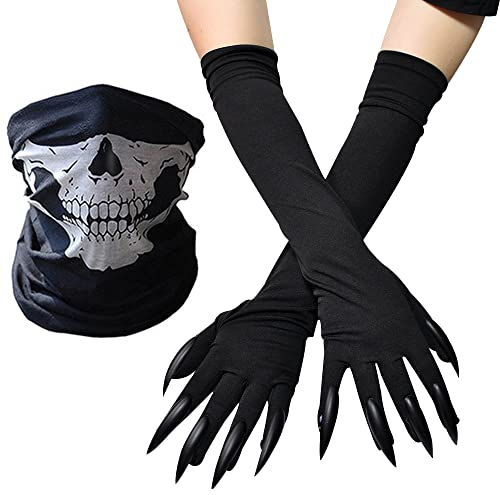 Shmily Girl Unisex Skelett Handschuhe Lange Fingernägel Handschuhe Skelett Masken für Erwachsene Halloween Cosplay Kostümparty (SetB)