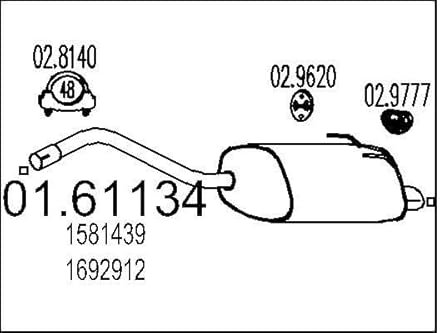 MTS 01.61134 Endschalldämpfer Endtopf 880mm 7,16kg
