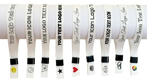 100 Weiß Personalisiertes Festival Stoff Armbänder – Einlassbänder für Events, Partys & Konzerte, Stoffarmband mit individuellem Druck