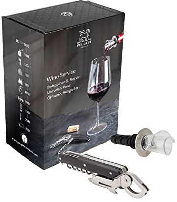 Peugeot - Coffret Dégustation Wine Service - Tire-Bouchon Clavelin + Bec Verseur Arum - pour Déboucher et Servir Le Vin - Idée Cadeau Oenologie