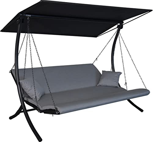 Angerer Freizeitmöbel GmbH Hollywoodschaukel Swing Zip - Gartenschaukel Made in Germany - Schaukel zum Sitzen, Liegen und Entspannen - inklusive Bett-Funktion - einfache Montage (Grau wetterfest)