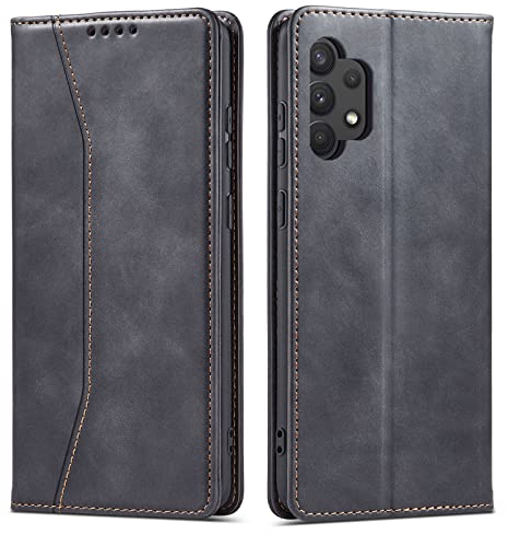 OKZone Kompatibel mit Samsung Galaxy A32 5G Hülle, Magnet Leder Tasche Handyhülle, Kartenfächer Schutzhülle, [Premium PU Leder] Flip Klappbare Stoßfeste Magnetische Standfunktion (Schwarz)