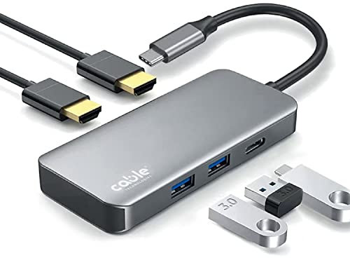 HUB USB C 5 in 1, Docking station da USB-C a HDMI X2, USB 3.0 X2 e USB C X1, Adattatore USB C con 5 uscite, compatibile con tutti i dispositivi USB-C come macbook, laptop, ipad ecc
