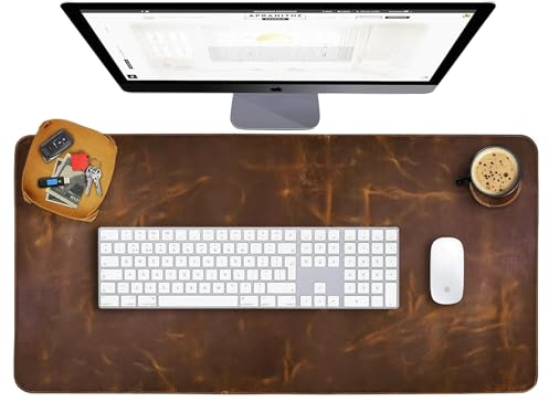 Schreibtischunterlage aus echtem Leder (81 x 40 cm), große Schreibtischabdeckung, Schreibtischunterlage für Tastatur, Gaming-Mauspad, Tisch, Laptop, Büro, Desktop-Zubehör, Antik 2 mm ELIZO