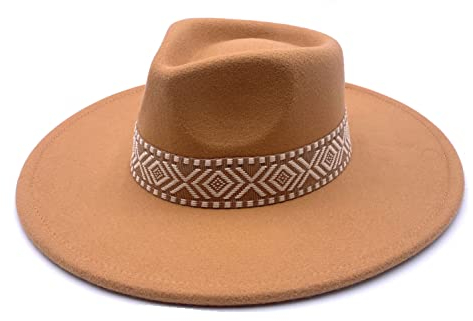 Fashion You Want Damen Filzhut Fedora Hut breite Krempe Festival OutfitBoho Band Fedora Breite Krempe Reisen Cowboy Hut Filz Rancher Wollhut Vintage Panama Hüte mit Quaste (Camel)