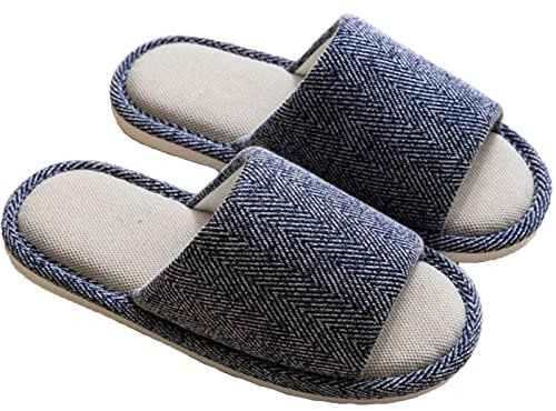 AioTio Zapatillas de Lino Hombre Pantuflas Algodón de Casa Pantuflas Antideslizantes Cuatro Estaciones Suaves Zapatillas(Cian,40/41 EU)