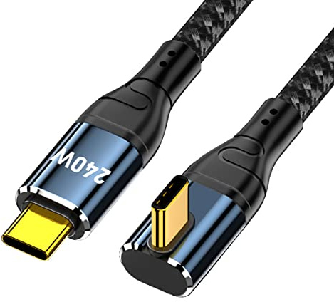 cablecc USB-C 240W 480Mbps 48V 5A Typ-C Kabel kompatibel mit USB2.0 100W Aufladung Low Profile abgewinkelt 90 Grad für Laptop Tablet 50cm