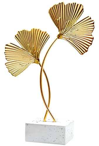 LTHERMELK Ginkgo-Blatt-Ornamente, goldenes Ginkgo-Blatt, Schreibtisch-Dekoration, Skulptur, Moderne kreative Heimdekoration, Akzente, Statue für Büro, Schlafzimmer, Bücherregal (Gold)
