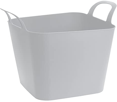 Flexible Laundry Basket with Handles 36 Litre Square Flexi Plastic Laundry Basket Bin Large for Clothes Clothing Washing Laundry Storage Basket Hamper Bag Bathroom (Grey)