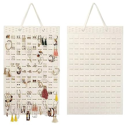 LUCKKY Schmuckaufbewahrung an der Wand, Felt Hanging Jewelry Organizer, Hanging Schmuck Organizer, Faltbare Schmucktasche, Ohrringhalter Organizer zum Aufhängen hält bis zu 300 Paar (Weiß)