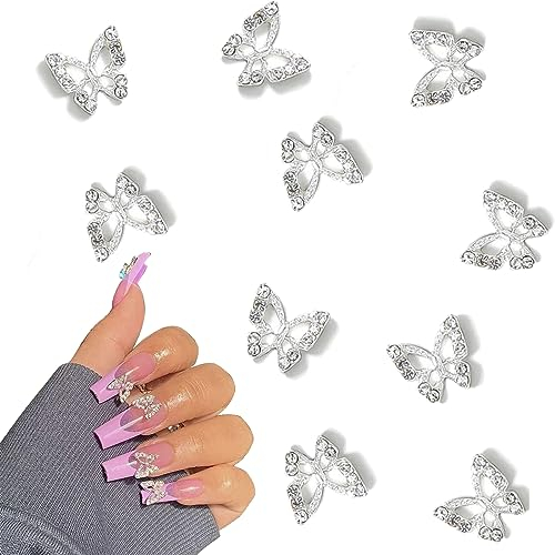USTNIR 10 Stück Legierung Schmetterling Nagel Charms Metall Schmetterlings Nailart Anhänger Strasssteine für Nägel Diamanten Nageledelsteine Nagelschmuck Nagel Kunst Dekorations Nail Art