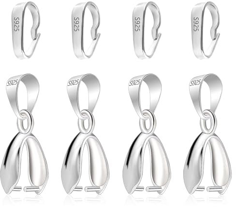 ALEXCRAFT 925 Sterling Silver Necklace Pendant Clasp - 8 Pcs Connect Clasp Silver Pinch Bails Clips for Bracelet Charms Jewelry Making Accessories