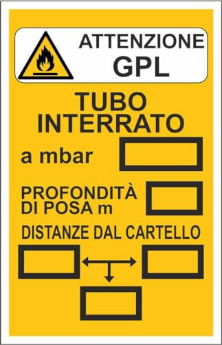 M-ITALY CARTELLO SEGNALETICO - ATTENZIONE GPL TUBO INTERRATO - Adesivo Extra Resistente, Pannello in Forex, Pannello In Alluminio (20x31, Alluminio)