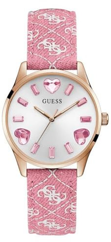 GUESS Montre pour femme 36 mm - Bracelet rose - Cadran rose - Boîtier ton or rose, rose, Classique