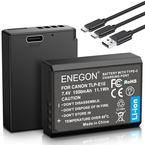 ENEGON LP-E10 USB-C Direktladefähige Ersatzakkus 1500mAh (Doppelpack) für LP-E10,kompatibel mit Canon EOS Rebel T3, T5, T6, Kiss X50, Kiss X70, EOS 1100D, EOS 1200D, EOS 1300D Digital Cameras