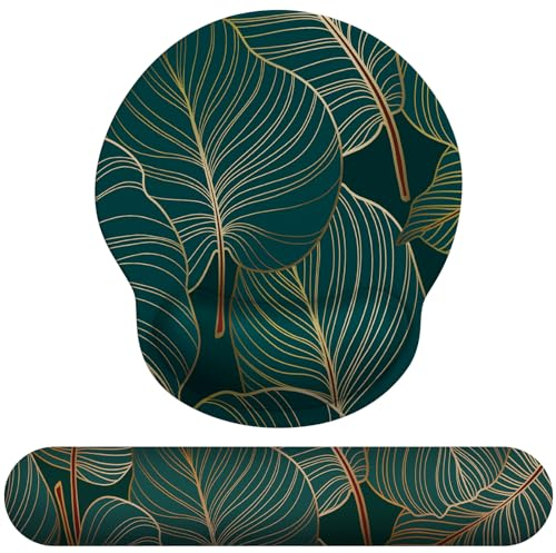 Giecy Tapis de Souris Support de Repose-Poignet, Tapis Souris Ergonomique en Gel, Tapis de Souris Frais pour Gamer, Repose Poignet Souris avec Base en PU antidérapant (Plantes Tropicales Kit)