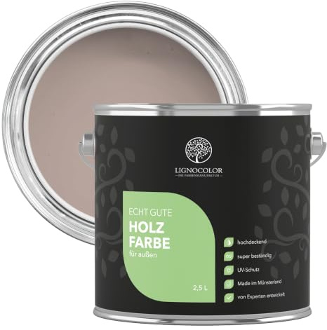Lignocolor Holzfarbe Außen glänzend 2,5 L (Mushroom) | Wetterfeste & glänzende Holzfarbe für den Außenbereich – schützt und veredelt Holz, hochdeckend und langlebig