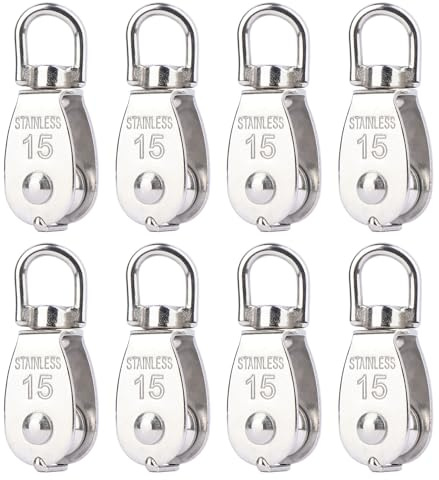 AOKOLL Gancio girevole per gru a carrucola singola M15, in acciaio inossidabile 304, corda da 1/4 x 3/5, carico 36,3 kg (M15-8 pezzi)