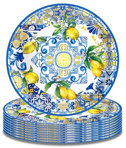 BHNACIER Capri-Zitronen-Party-Pappteller, Zitronen, Party-Dekoration, Zitronen, Pappteller, Fliesen, Zitronen, Einwegteller für Capri-Zitronen, Partyzubehör, 24 Stück