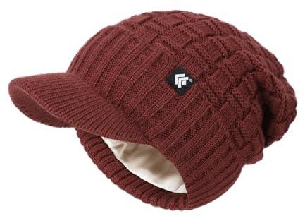 Creekstone Beanie für Damen Herren Satin gefütterte Wintermützen Slouchy Beanies Hüte Satin gefütterte Beanie mit Krempe Visier (DE/NL/SE/PL, Alphanumerisch, Einheitsgröße, Rot)