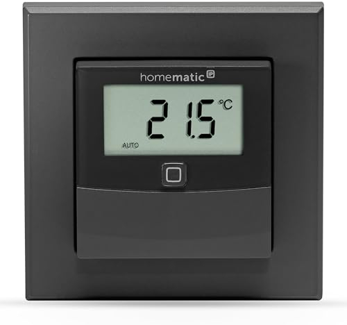 Homematic IP Smart Home Temperatur- und Luftfeuchtigkeitssensor mit Display – innen, anthrazit, steuert Heizkörper/Fußbodenheizung per App, Alexa, Temperaturmessung, Energie sparen, 160551A0