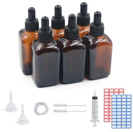 Glass Dropper Bottles 50ml,6 Pack Amber Glass Bottle with Dropper Pipettes for Essential Oils DIY Beauty Massage Perfumery Aromatherapy Laboratory (50ml)