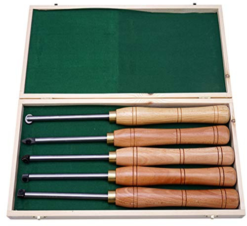 IUokLU Drechselbank-Werkzeugsatz, 5-teilig, für Holz, Drechselwerkzeug, Hartmetallbestückte Drehbank-Werkzeuge, Kombi-Set für Holzbastler oder Schreiner mit Box