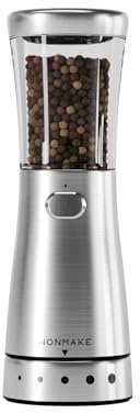 Electric Salt and Pepper Grinder with 4.5oz Large Capacity, Stainless Steel Rechargeable Salt or Pepper Grinder with 1.8 Wide Mouth, Adjustable Coarseness, Storage Base,Stainless Steel