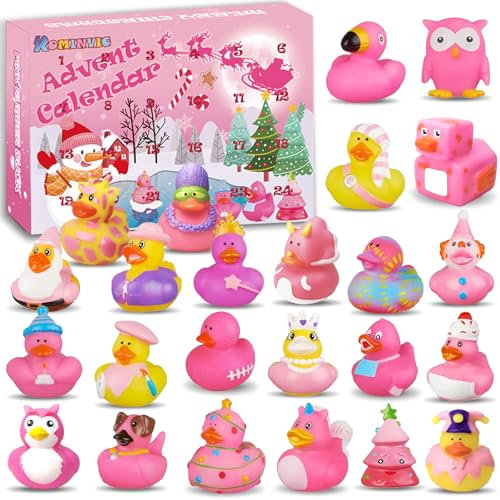ROMANVIC Adventskalender 2024 Kinder,Badeenten Adventskalender, Baby Adventskalender 24 Stück Entens,Gummiente Weihnachtskalender Christmas für Kinder Jungs Mädchen