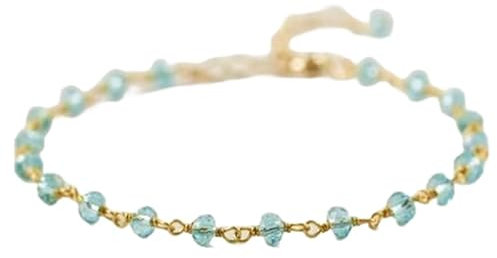 LKBEADS Armband mit blauem Topas, Rondelle, facettiert, 3 mm, Perlen, 17,8 cm, verstellbar, für Damen und Herren | PK_LK_CP_01753, 7 Inch Adjustable, Stein, Blautopas