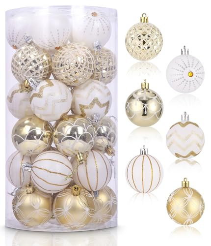 Weihnachtskugeln,Weihnachtskugeln Kunststoff,Weihnachtsbaumschmuck,30 Stück Weiße Gold Weihnachtskugeln,An Einem Weihnachtsbaum Hängen