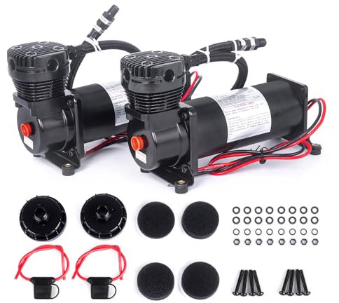 ZHSYMX 200PSI 1/4 NPT Heavy Duty Air Train Horn/Air Ride Suspension Compressor for Train/Truck/Car 12V Black Dual