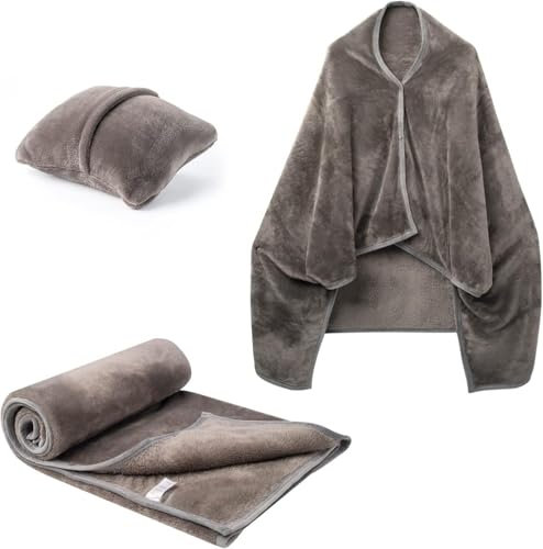 Dasellfa Reisedecke Decken Reisekissen, Camping Auto Flugzeug Gadgets Decke, Strandkissen, SchulterwäRmer, Poncho Mit KnöPfen, Kissen Decke 3 In 1, FüR Frauen, MäNner Und Kinder