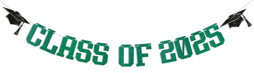Banner der Klasse 2025 – Congrats Grade Dekorationen 2025, We're So Proud of You, Banner, Senior High School College Graduation Party Dekorationen Grün Glitzer