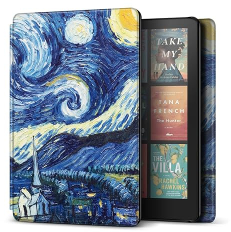 TNP Étui pour Kindle Paperwhite 12{^>e<^} génération 2024 / Kindle Colorsoft Signature Edition – 7 en similicuir PU pour Kindle Paperwhite enfants avec mise en veille/réveil automatique, nuit étoilée