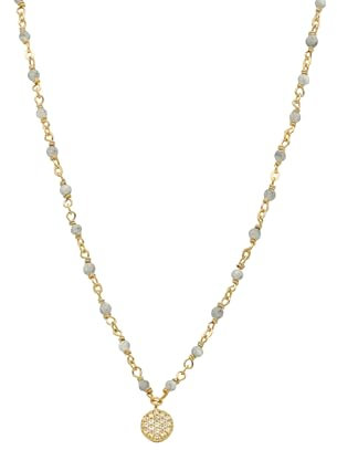 ORUS BIJOUX - Halskette Silber Gold Medaillon besetzt weiß und Labradorit Steine – Größe: 38 cm, Sterling-Silber 925/1000, Labradorit