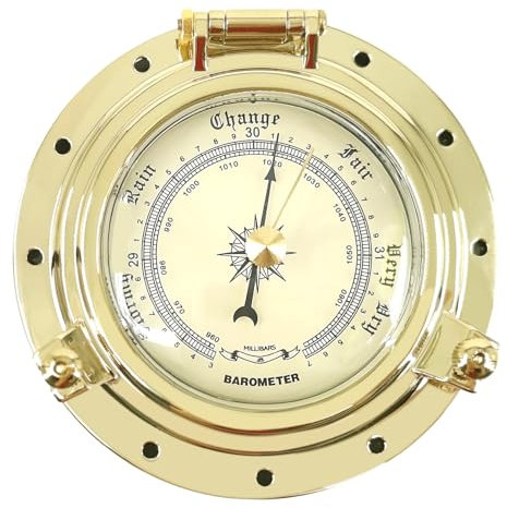 THALASSA 3.8-Inch Marine Brass Boat Barometer of 2.5-Inch Opening, Precision Weather Station for Ships, Corrosion-Resistant, Easy Installation, Accurate Air Pressure Measurement for Safe Navigation
