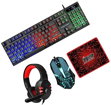 TINEASUR 1 Set set di pulsanti del mouse headphones headset cuffie con cavo cuffie per computer portatile tastiera cablata del computer auricolare mouse tastiera del computer AbS Black