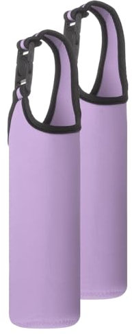 sourcing map 2pcs Neoprene Carrier Water Bottle Sleeve, 15.5-20oz Insulated Water Glass Bottle Carrier Bag Collapsible Drink Bottle Sleeve Cover Holder with Handle, Light Purple