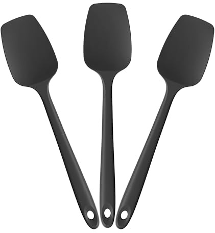 Doosu Silikon-Löffelspatel Teigschaber, 315℃ hitzebeständig, 3er, Schwarz | Lebensmittelechter Flexibel Schüsselspatel, antihaft nahtloser Backen Mischen, Kochlöffel, Rühren Servieren Küchenutensilien