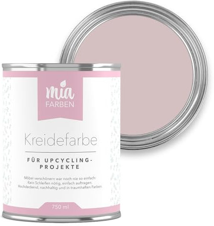 miafarben Kreidefarbe für Möbel 750ml, Möbellack, Möbelfarbe ohne schleifen, Kreidefarbe für Holz (Blasses Rosengrau)