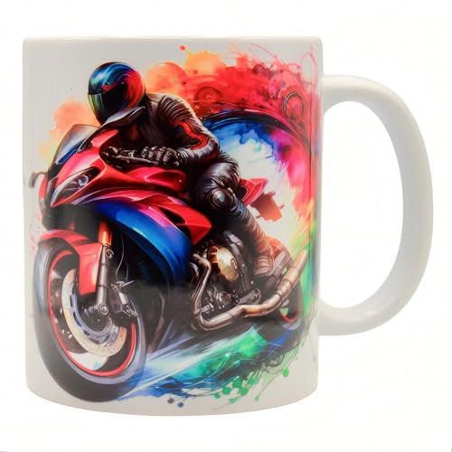 Shopi Zone Tazza in ceramica con disegno motociclistico in azione e effetto artistico, velocità e stile