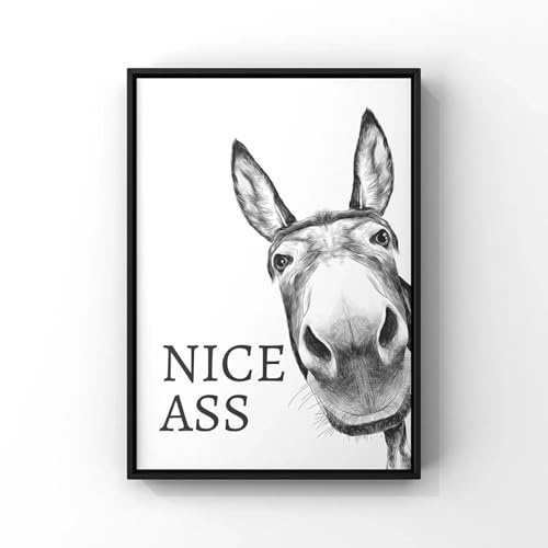 LMYCHENG Leinwandbild mit Zitat „Nice Ass“, lustiges Schild, Poster im Vintage-Stil, Esel, Wandkunst, Bild für Toilette, Badezimmer, Dekoration, Gemälde, 50 x 70 cm, Rahmen