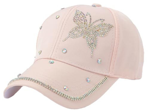 Glänzende Strasskrempe Schmetterling Papa Hut verstellbar Hut für Frauen Hip Hop Hut Outdoor Casual Trendy Baseball Cap, Pink, Einheitsgröße
