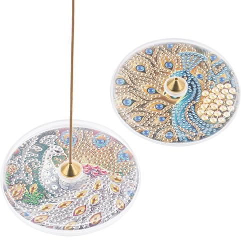 DCIDBEI Lot de 2 Peinture Diamant Plateaux d'encens Peinture par Numéros Brûleur d'Encens en Bâton Porte-encens Comme Bol d'offrande Brûleur d'encens Bougeoir Bol d'encens Plateau à Bijoux Paon