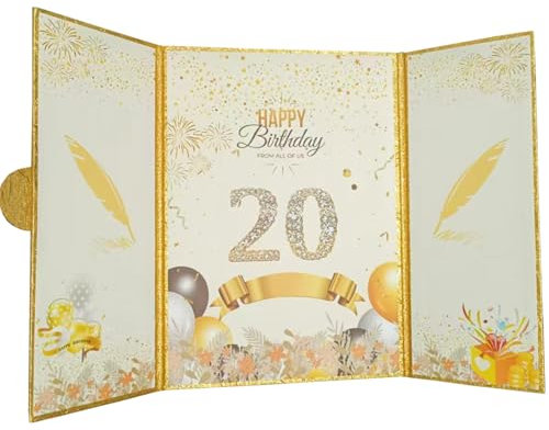 Geburtstagskarte 20 Jahre Frau Mann,Geschenke zum 20 Geburtstag Männer Mädchen Beste Freundin,geburtstag 20 jahre geschenke für frauen jungs,Deko 20. Geburtstag Gold Karte für Frau Mann Geschenk